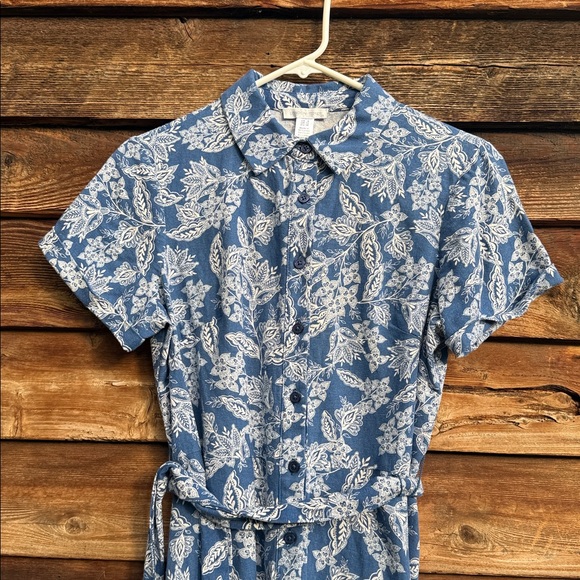 London Times Blue and White Leaf Print Mini Dress paisley belted linen blend - Picture 2 of 5